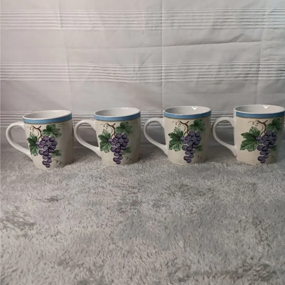 Pfaltzgraff Merlot Pattern Coffee Cups Mugs Grapevine Set of 4 Vintage